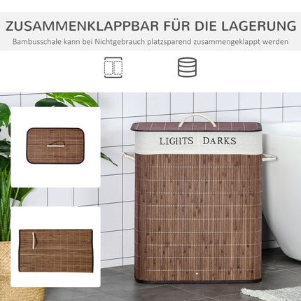 100-Liter-Wäschekorb – Bambus, Baumwolle, 3 Griffe, waschbar