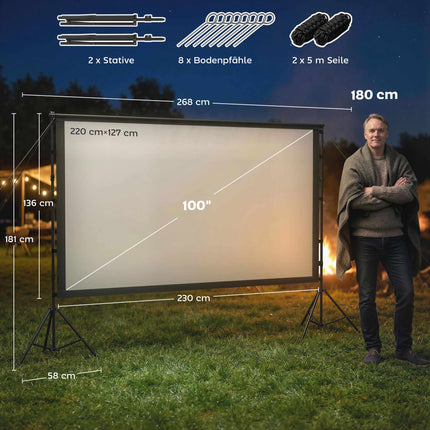100" Beamer-Leinwand mit Ständer, 4K/8K, 16:9 Verhältnis