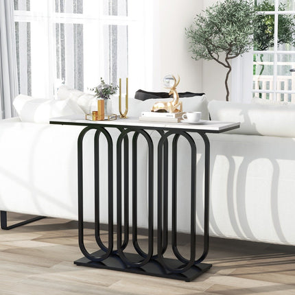 Console en faux marbre de 100 cm avec pieds réglables, cadre en métal et système anti-basculement