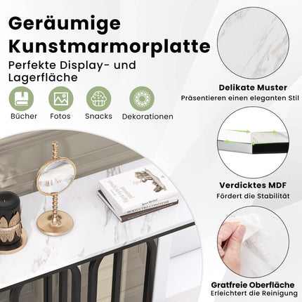 Console en faux marbre de 100 cm avec pieds réglables, cadre en métal et système anti-basculement