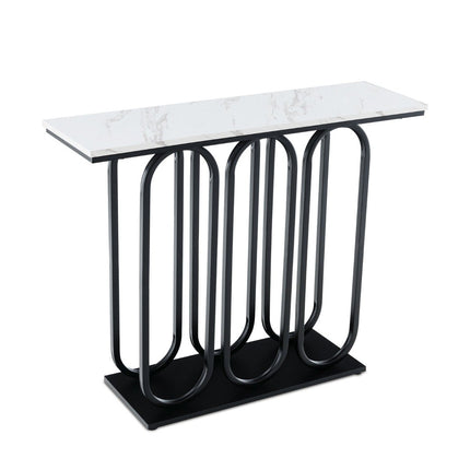 Console en faux marbre de 100 cm avec pieds réglables, cadre en métal et système anti-basculement