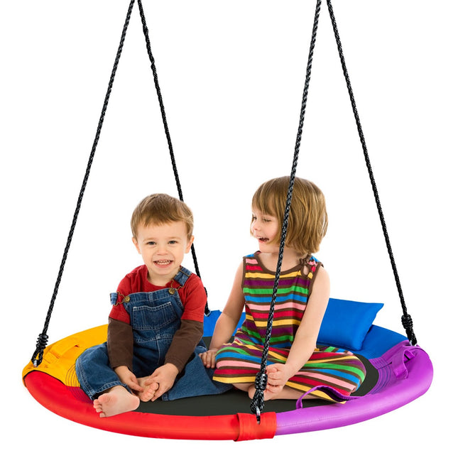 Houpačka Ø100 cm s nastavitelným lanem 100 - 180 cm, barevná talířová houpačka na strom