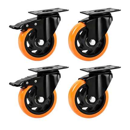 100mm Swivel Castors Set, Steel & PVC, 150kg Load