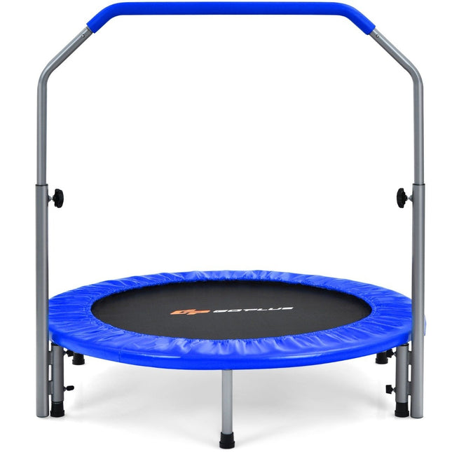 Ø101 cm klappbares Minitrampolin Fitnesstrampolin mit höhenverstellbarem Haltegriff Blau + Schwarz