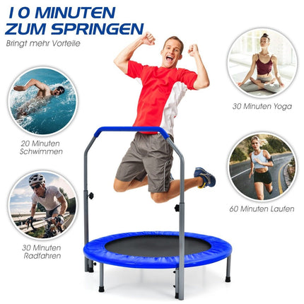 Skládací minitrampolína fitness trampolína Ø101 cm s výškově nastavitelným madlem modrá + černá