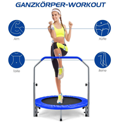 Skládací minitrampolína fitness trampolína Ø101 cm s výškově nastavitelným madlem modrá + černá