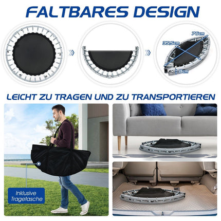 Skládací minitrampolína fitness trampolína Ø101 cm s výškově nastavitelným madlem modrá + černá