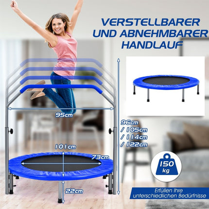 Skládací minitrampolína fitness trampolína Ø101 cm s výškově nastavitelným madlem modrá + černá