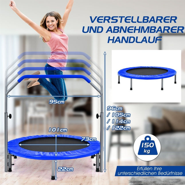 Ø101 cm klappbares Minitrampolin Fitnesstrampolin mit höhenverstellbarem Haltegriff Blau + Schwarz