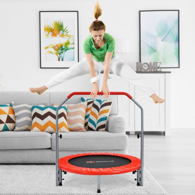 Ø101 cm klappbares Minitrampolin mit höhenverstellbarem Haltegriff Fitnesstrampolin Rot