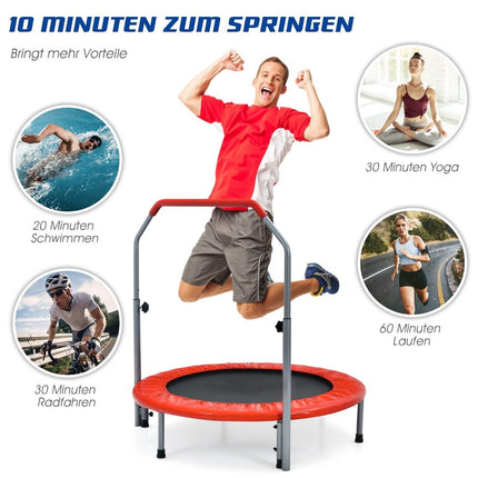 Mini trampoline pliable Ø101 cm avec poignée réglable en hauteur trampoline de fitness rouge