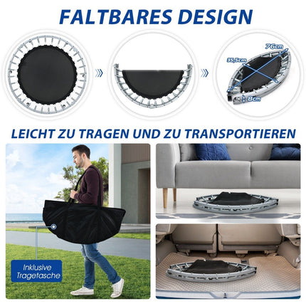 Mini trampoline pliable Ø101 cm avec poignée réglable en hauteur trampoline de fitness rouge