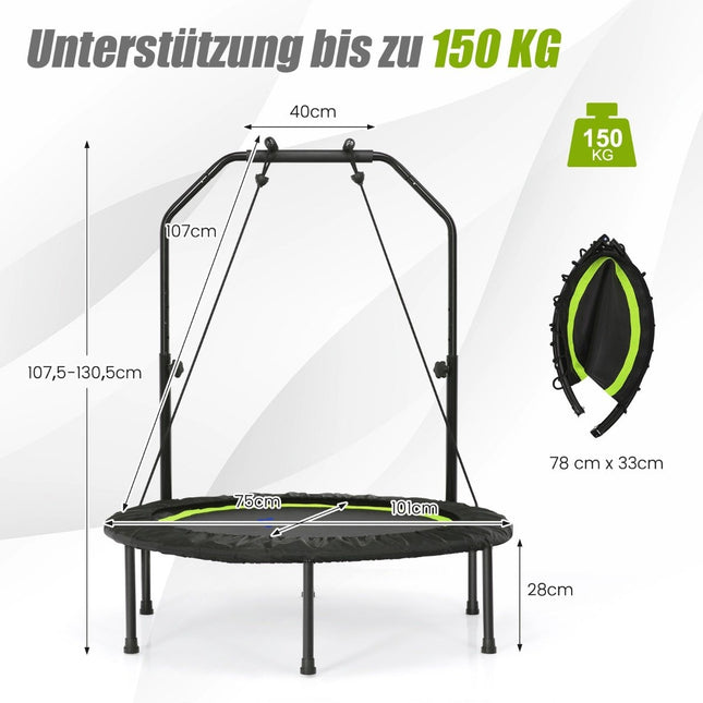 Ø101 cm Minitrampolin mit höhenverstellbarem Griff und 2 Widerstandsbändern grün