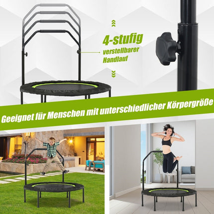 Ø101 cm Minitrampolin mit höhenverstellbarem Griff und 2 Widerstandsbändern grün