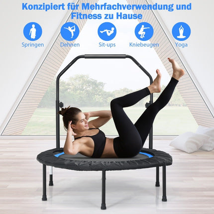 Trampolína Ø101 cm se 2 odporovými pásy, minitrampolína s výškově nastavitelným madlem černá + modrá