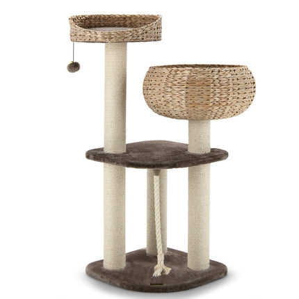 Arbre à chat en bois de 104 cm avec lits, balle, corde et colonnes enveloppées de sisal