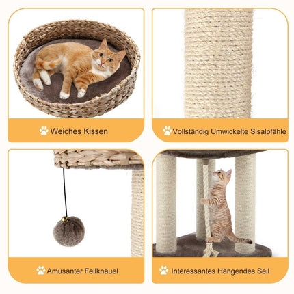 Arbre à chat en bois de 104 cm avec lits, balle, corde et colonnes enveloppées de sisal