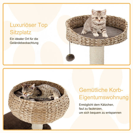 Arbre à chat en bois de 104 cm avec lits, balle, corde et colonnes enveloppées de sisal
