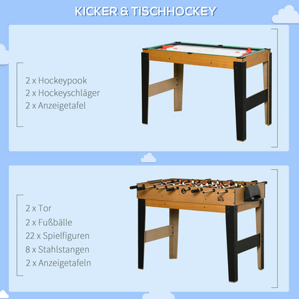 4-in-1-Spieltisch: Tischtennis, Kicker, Billard, Hockey, 107 cm