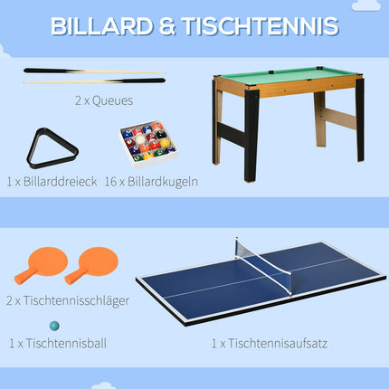 4-in-1-Spieltisch: Tischtennis, Kicker, Billard, Hockey, 107 cm