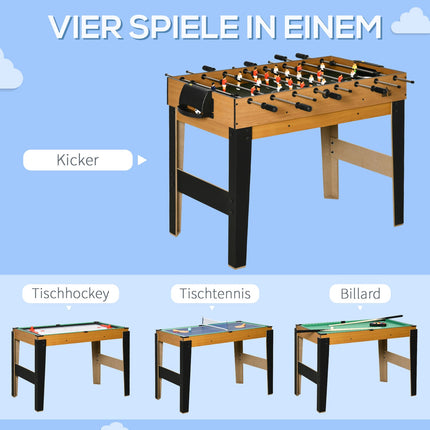 4-in-1-Spieltisch: Tischtennis, Kicker, Billard, Hockey, 107 cm