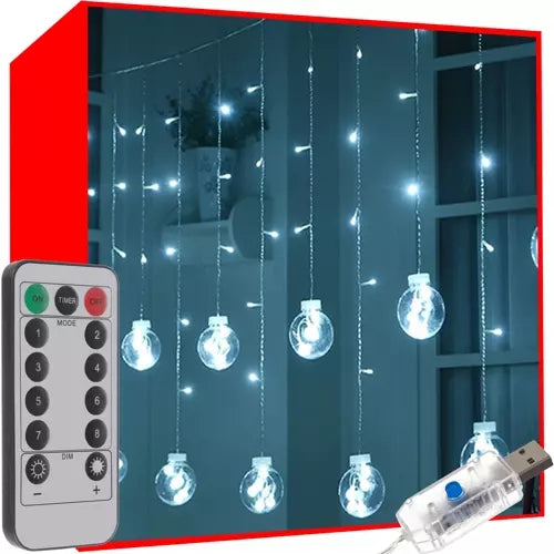 Světelný závěs USB 108LED – studená bílá KŚ19770