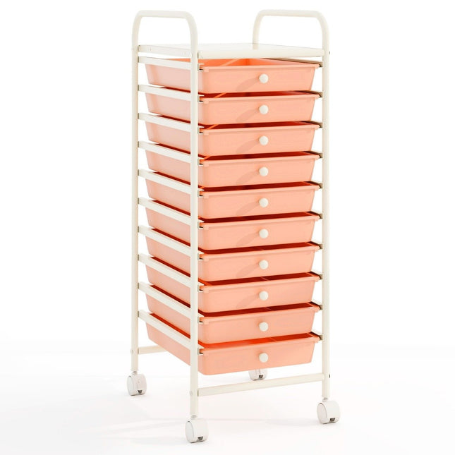 Rollbarer Aufbewahrungswagen mit 10 Schubladen, Kunststoff, 33x37x86 cm