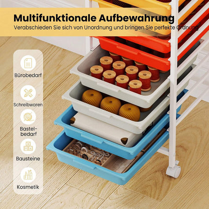 10-Drawer Rolling Storage Cart with Wooden Top & Wheels