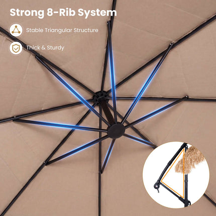 10 FT Brown Cantilever Umbrella with 12 Modes & Crank Lift
