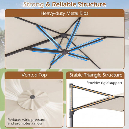 10 Ft Cantilever Patio Umbrella – 360 Vented, Beige