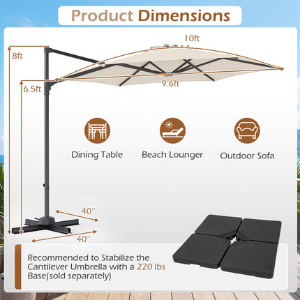 10 Ft Cantilever Patio Umbrella – 360 Vented, Beige