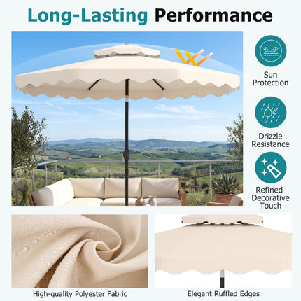 300 cm Terrassenschirm, Druckknopf-Neigung, Kurbel, Beige