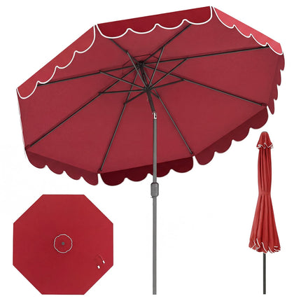 10 Fuß Terrassenschirm mit Kurbel und Druckknopf-Kippfunktion, Rot