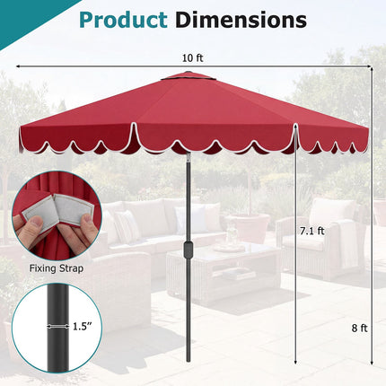 10 Fuß Terrassenschirm mit Kurbel und Druckknopf-Kippfunktion, Rot