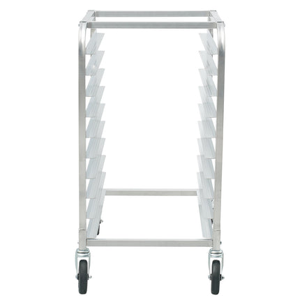 10-Tier Bun Pan Rack, Aluminum, Brake Wheels, Half Full Sheet