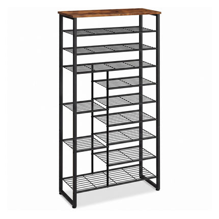 10-Tier Metal & MDF Shoe Rack, Brown, Space-Saving
