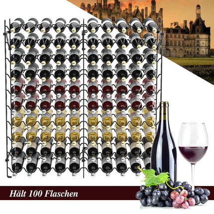 10-Tier Metal Wine Rack for 100 Bottles, Black