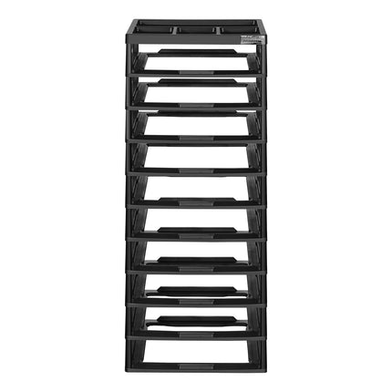 10-Tier Plastic Storage Organizer with Top Tray, Black Frame