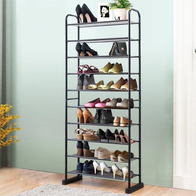 10-Tier Shoe Rack, Removable Shelves, Metal Frame, Black