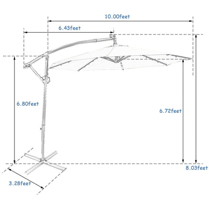 10ft Solar-LED-Ampelschirm – 360°-Rotation, Blau