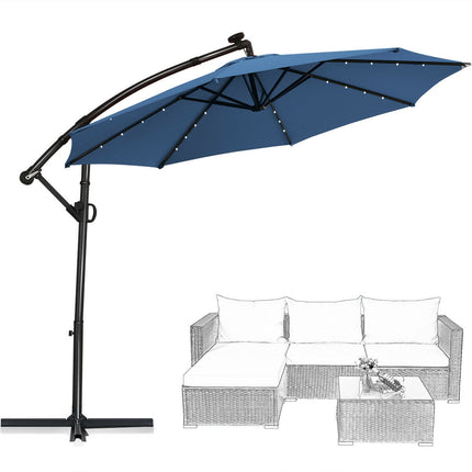 10ft Solar-LED-Ampelschirm – 360°-Rotation, Blau