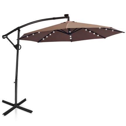 10 Fuß Solar-LED-Ampelschirm, 360° neigbar, Beige