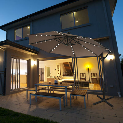 10 Fuß Solar-LED-Ampelschirm, 360° neigbar, Beige