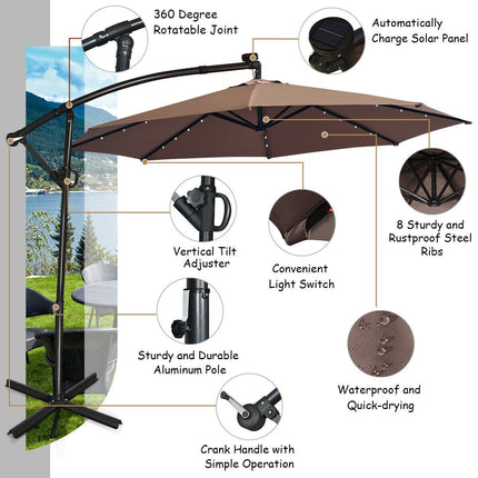 10 Fuß Solar-LED-Ampelschirm, 360° neigbar, Beige