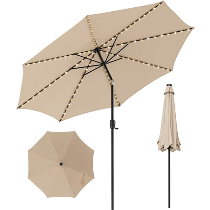 10 ft Solar-LED-Sonnenschirm, Kurbelneigung, Beige