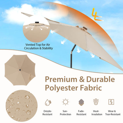 10 ft Solar-LED-Sonnenschirm, Kurbelneigung, Beige