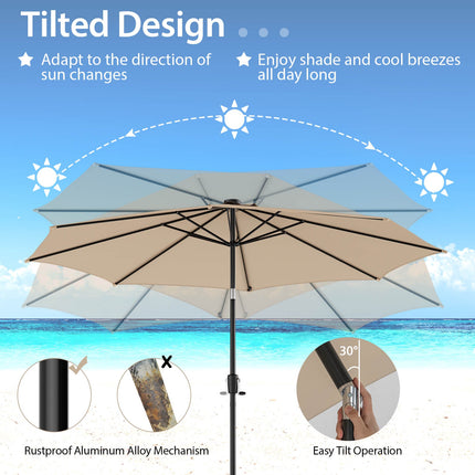 10 ft Solar-LED-Sonnenschirm, Kurbelneigung, Beige