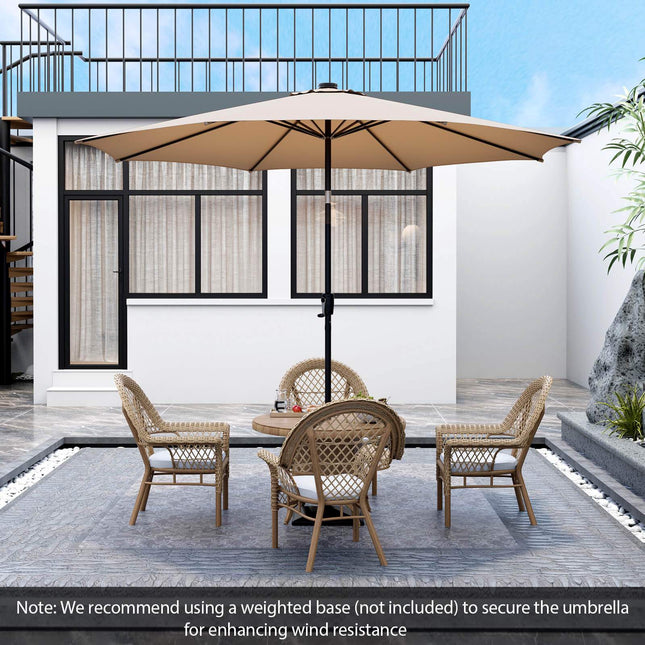 10 ft Solar-LED-Sonnenschirm, Kurbelneigung, Beige