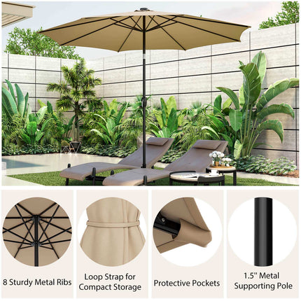 10 ft Solar-LED-Sonnenschirm, Kurbelneigung, Beige
