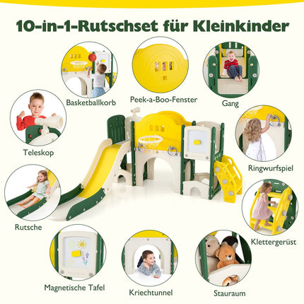 10-in-1 Kleinkinderrutsche mit Basketballkorb und Tunnel